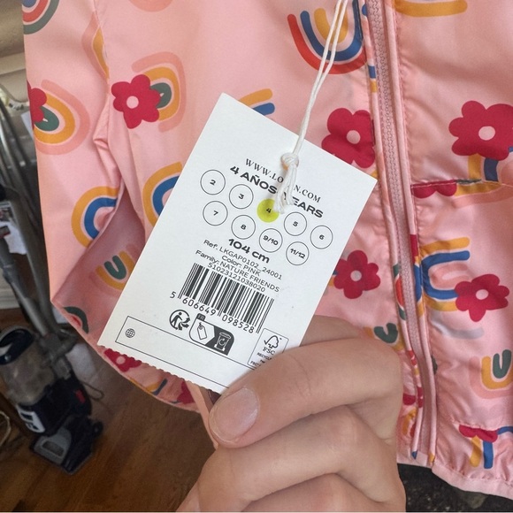 NWT Losan Pink Floral Rainbow Hooded Rain Jacket Size 4 - Picture 3 of 5